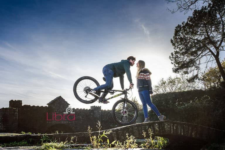 Engagement photos with a mountain bike