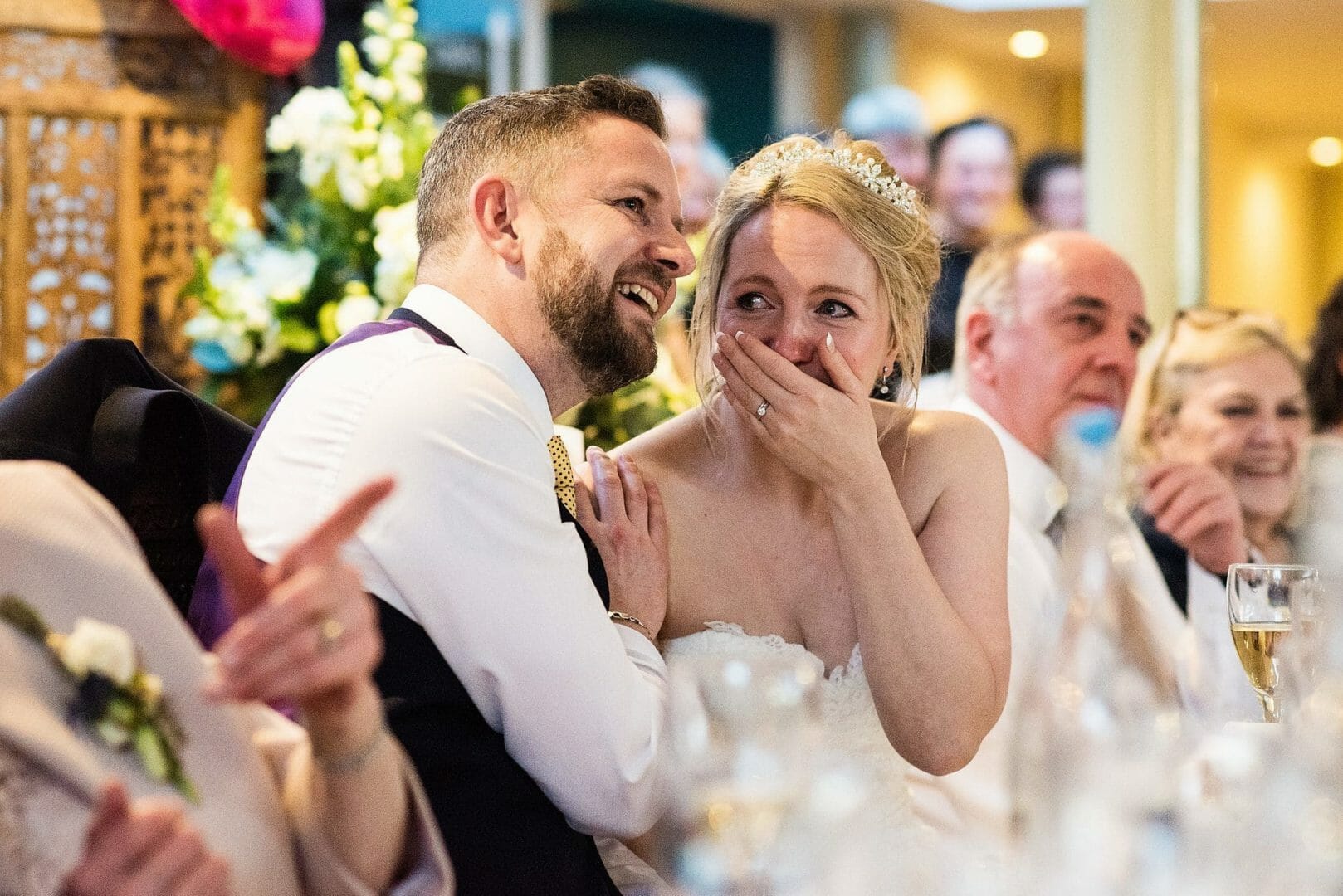 Bride Cries tears of joy at the Larmertree Gardens