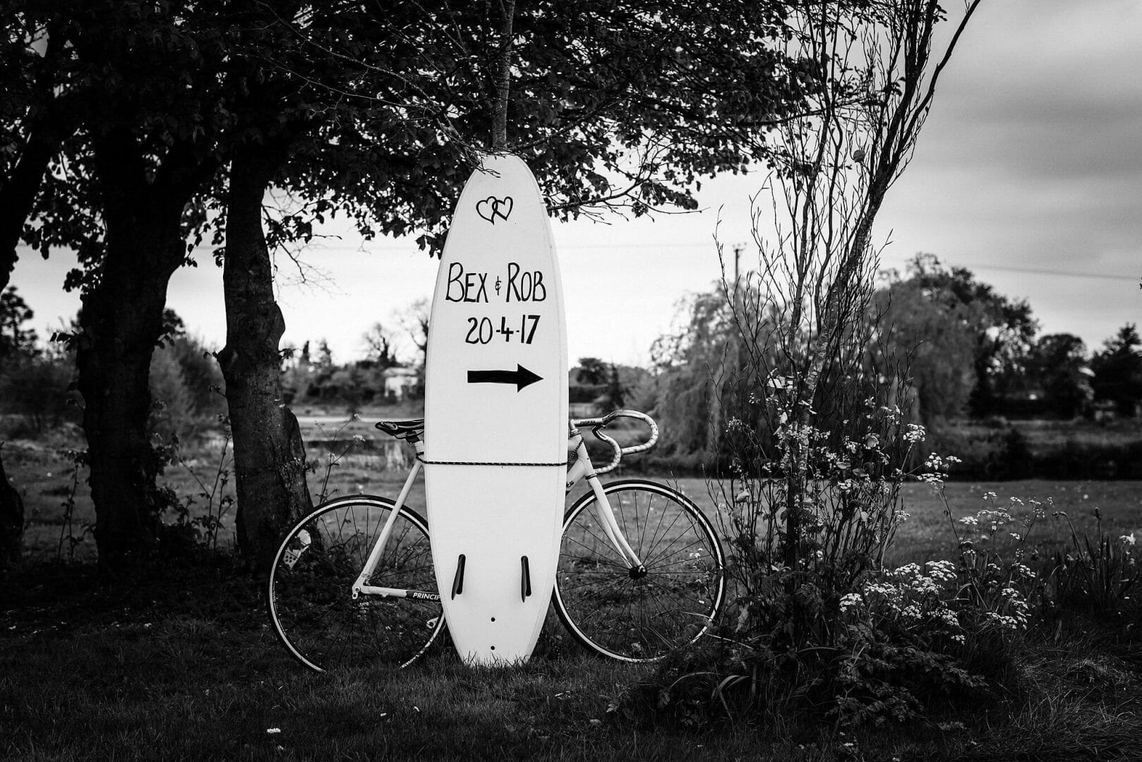 parley manor wedding sign bike and paddleboard