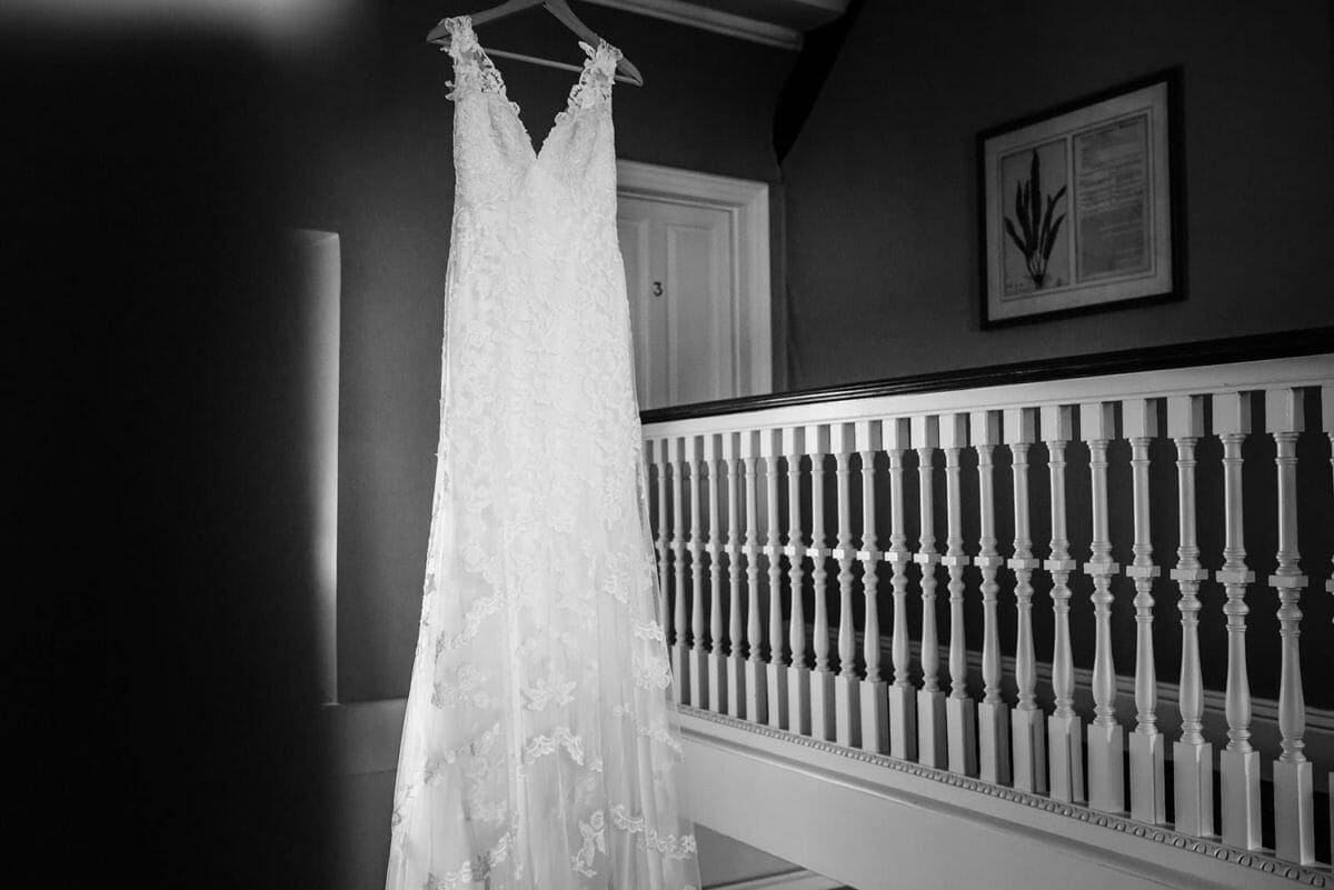 wedding dress hanging at Mortons house hotel