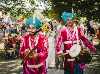 Band plays for bride and groom at festival