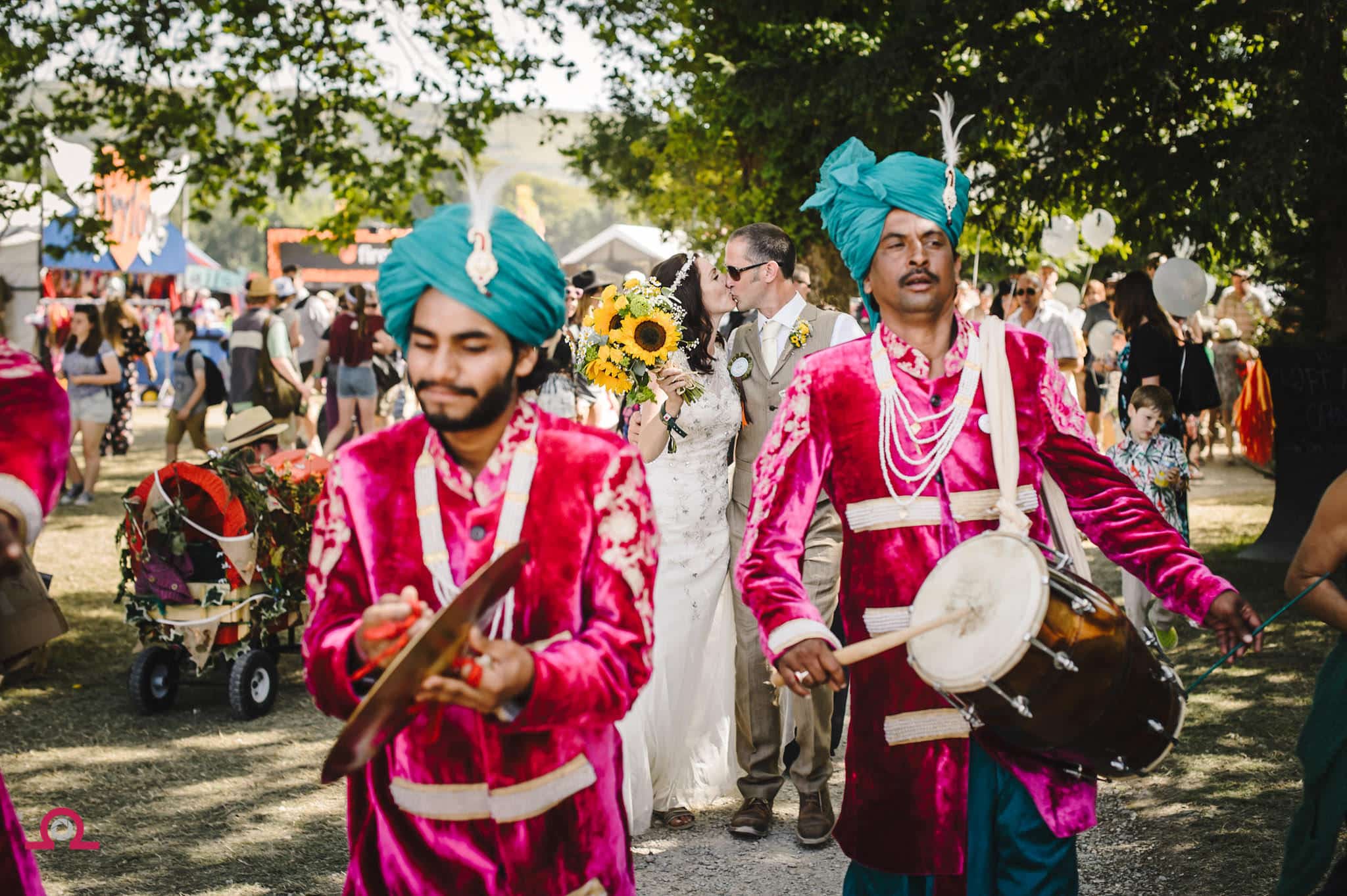Band plays for bride and groom at festival