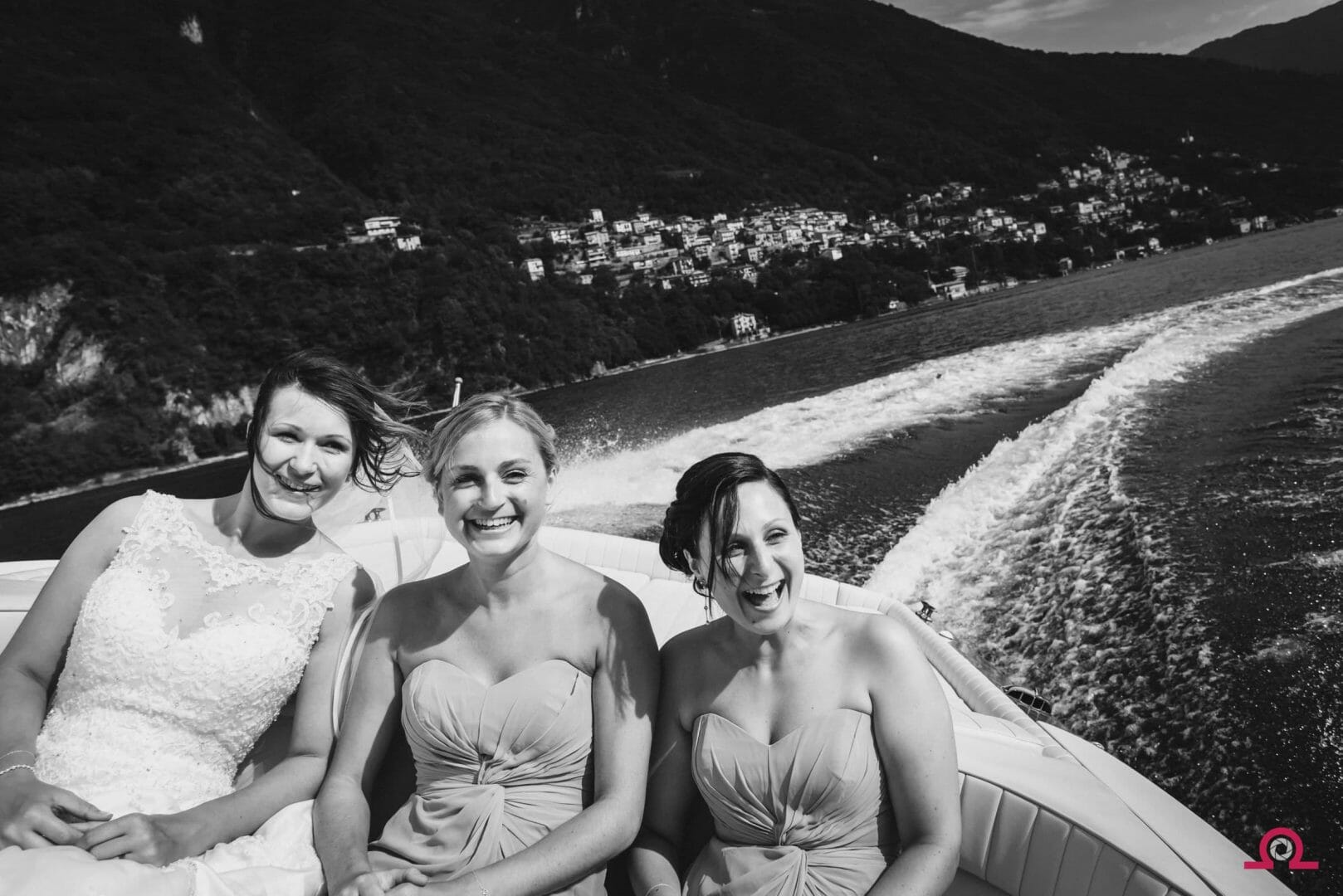 Bride and Bridesmaids on Reva boat | Lake Como Wedding