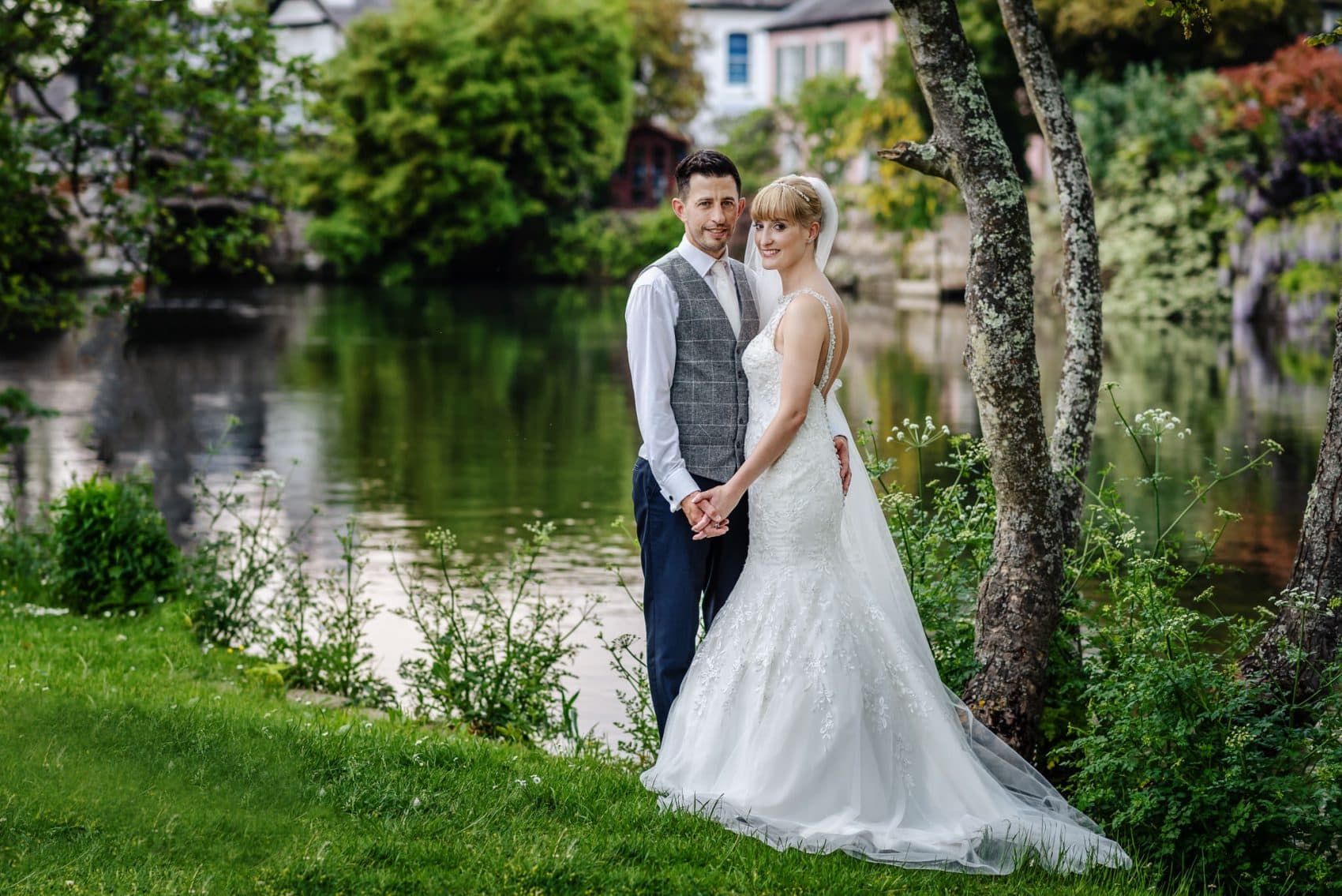 Bride and Groom by river | Kings Arms Christchurch