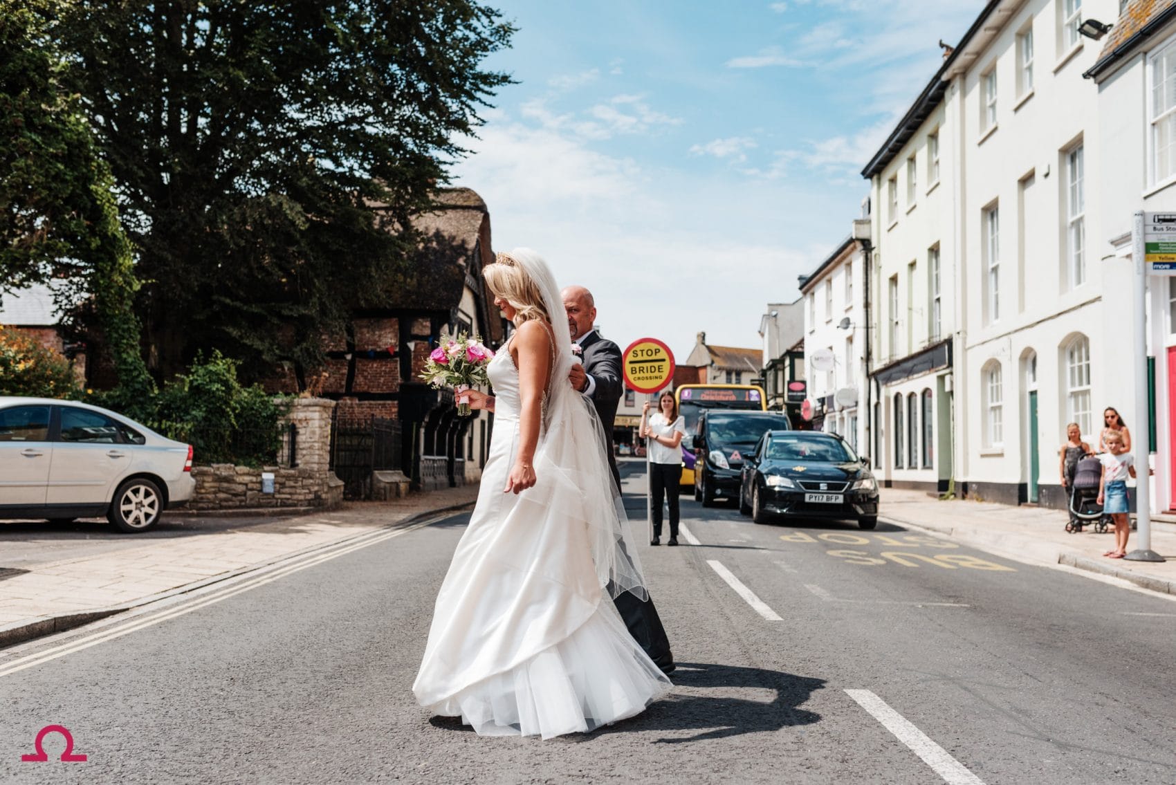 Bride Crossing at the Kings Arms Hotel