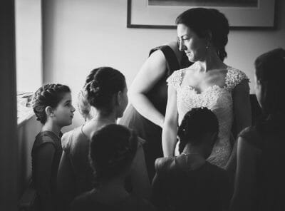 Bride with her bridesmaids by Dorset Wedding Photographer Libra Photographic