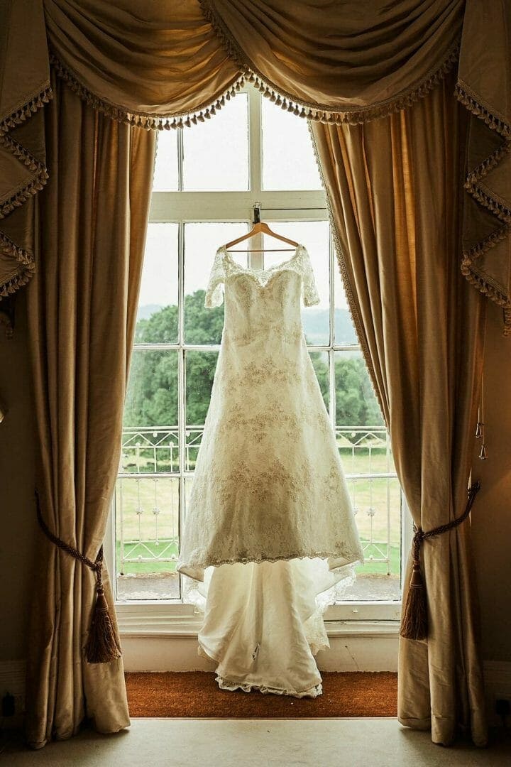 Wedding dress in window - North Cadbury Court Wedding photographer