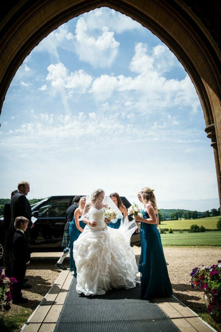 bride enters Milton Abbey wedding