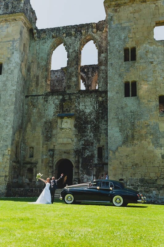 Bride and Groom outside Old Wardour Castle
