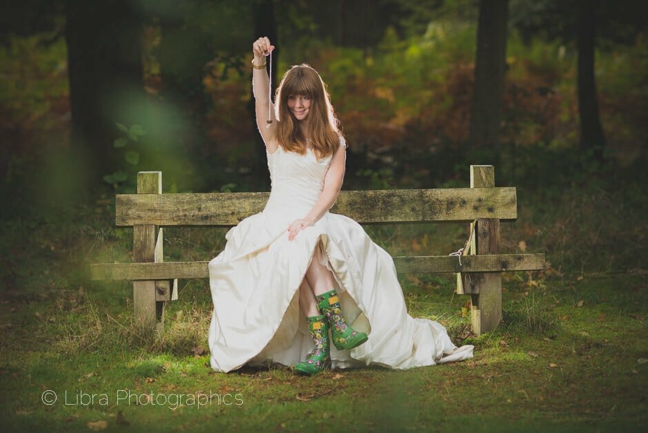 Bride with wellies and a conquer