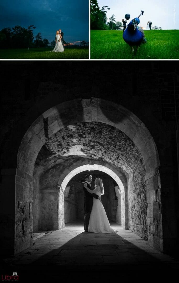 beautiful bride and groom in the basment of Lulworth Castle
