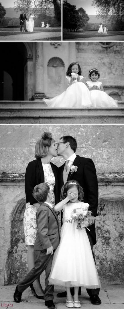 Lulworth Castle Wedding Photographer 6 cute flowergirls on steps of Lulworth Castle