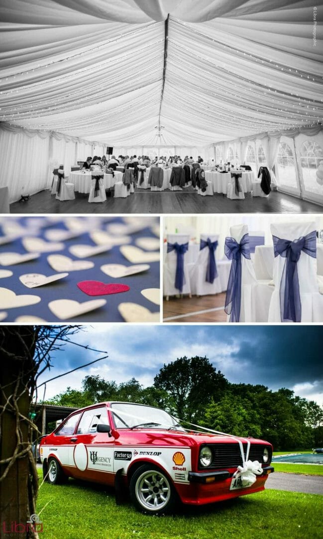 A beautiful wedding in Holt, Dorset 12 Bride arrives in Rally car