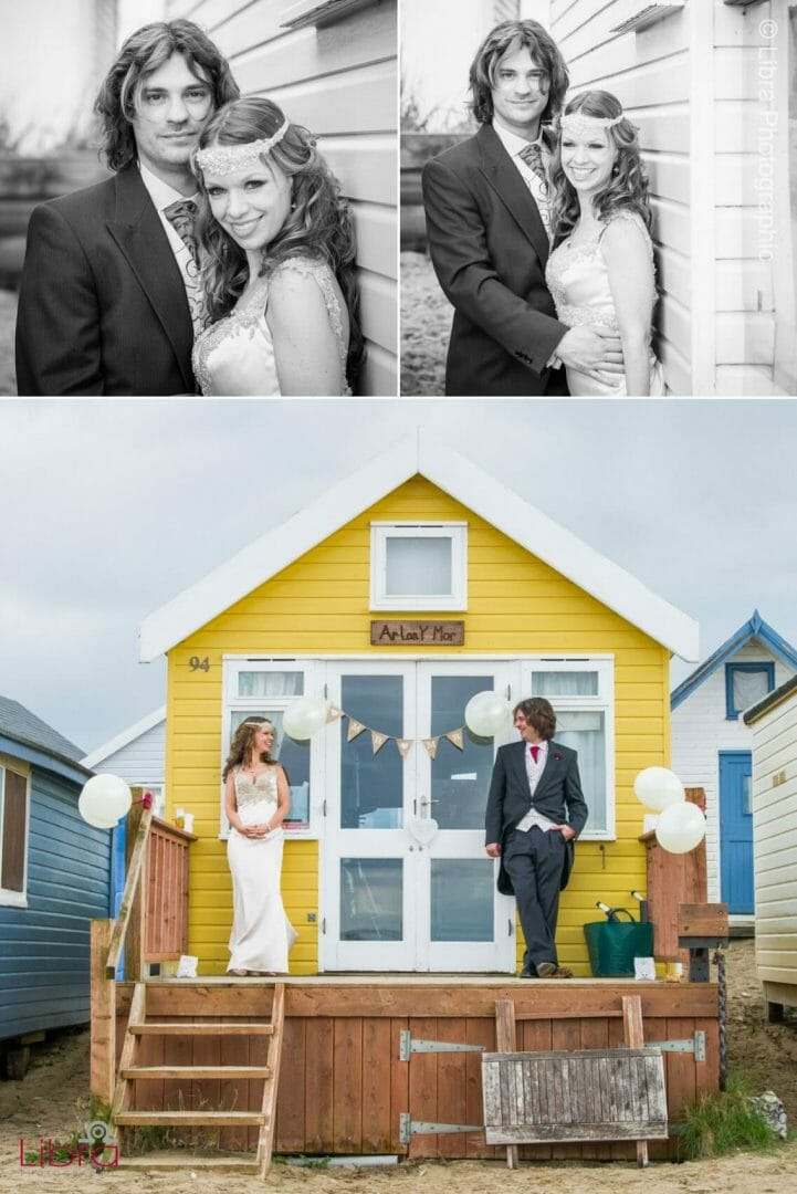 Bride and Groom at a mudeford beach hut